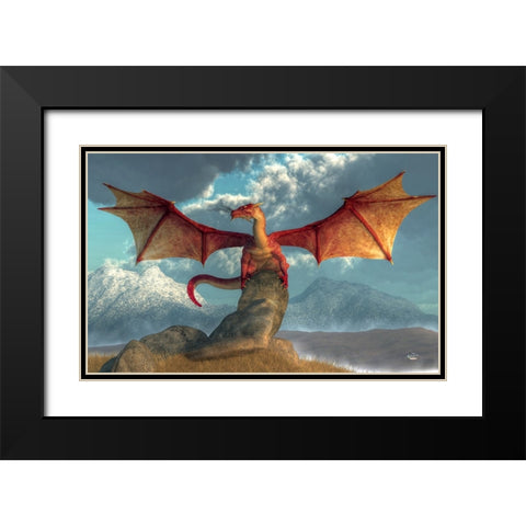 Fire Dragon Black Modern Wood Framed Art Print with Double Matting by Eskridge, Daniel