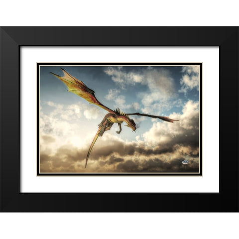 Flying Dragon Death From Above Black Modern Wood Framed Art Print with Double Matting by Eskridge, Daniel