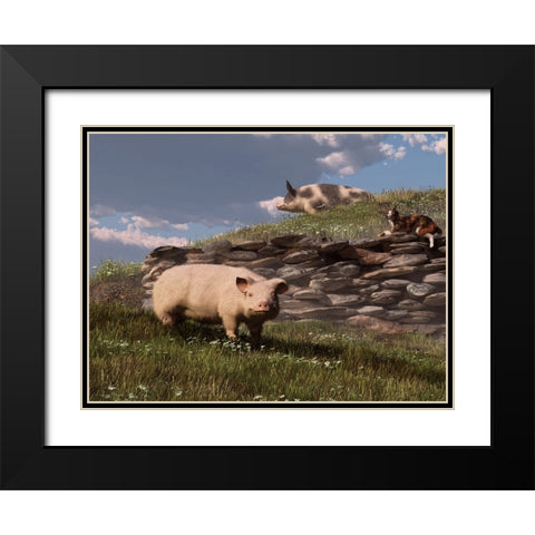 Free Range Pigs Black Modern Wood Framed Art Print with Double Matting by Eskridge, Daniel