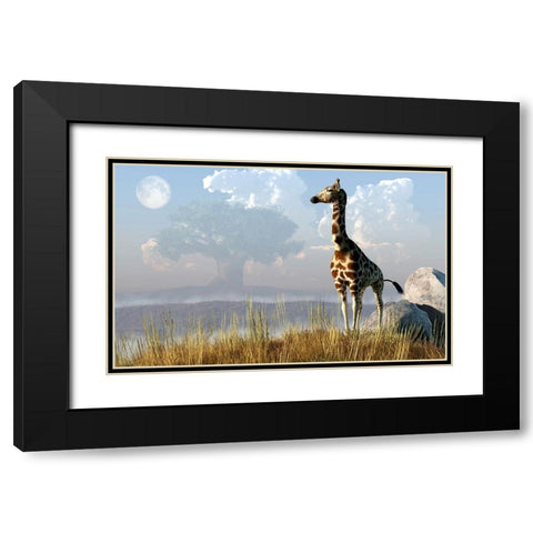 Giraffe And Giant Tree Black Modern Wood Framed Art Print with Double Matting by Eskridge, Daniel