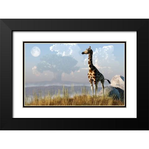 Giraffe And Giant Tree Black Modern Wood Framed Art Print with Double Matting by Eskridge, Daniel
