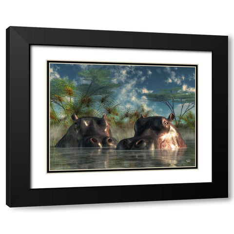 Hippos Coming To Get You Black Modern Wood Framed Art Print with Double Matting by Eskridge, Daniel