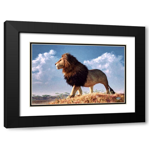 Impressionist Lion Black Modern Wood Framed Art Print with Double Matting by Eskridge, Daniel
