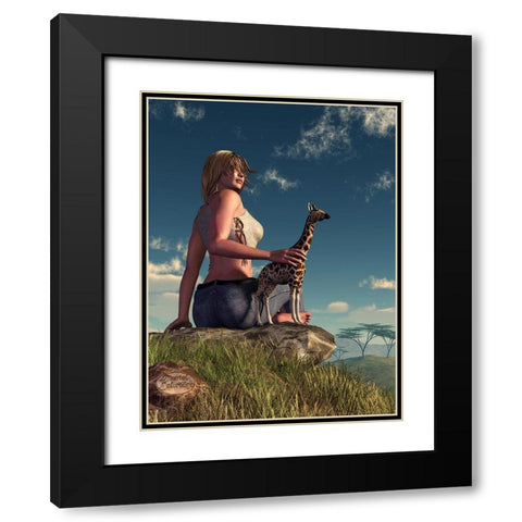 Miniature Giraffe Black Modern Wood Framed Art Print with Double Matting by Eskridge, Daniel