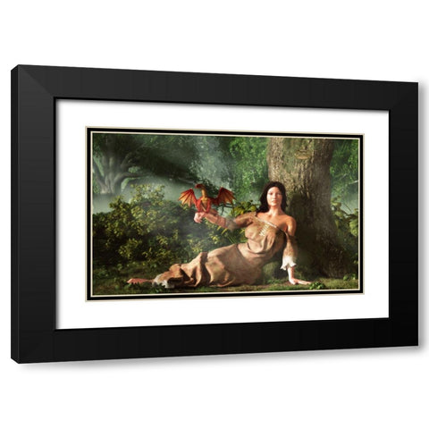 My Little Dragon Black Modern Wood Framed Art Print with Double Matting by Eskridge, Daniel