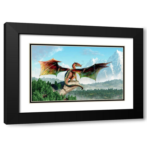 Perched Dragon Black Modern Wood Framed Art Print with Double Matting by Eskridge, Daniel