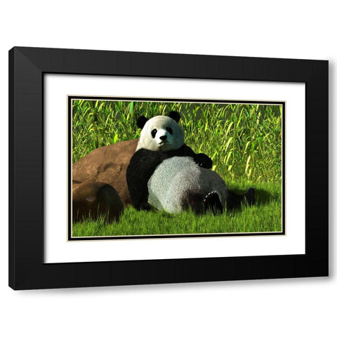 Reclining Panda Black Modern Wood Framed Art Print with Double Matting by Eskridge, Daniel