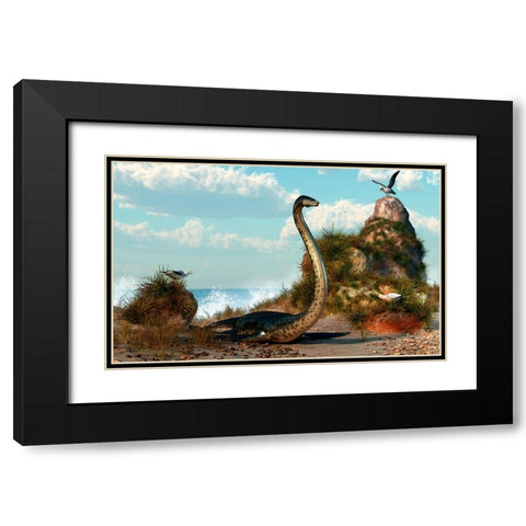 Sea Monster On The Beach Black Modern Wood Framed Art Print with Double Matting by Eskridge, Daniel