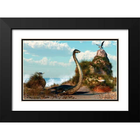Sea Monster On The Beach Black Modern Wood Framed Art Print with Double Matting by Eskridge, Daniel