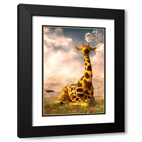 Sitting Giraffe Black Modern Wood Framed Art Print with Double Matting by Eskridge, Daniel