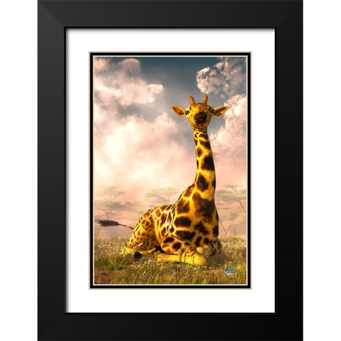 Sitting Giraffe Black Modern Wood Framed Art Print with Double Matting by Eskridge, Daniel
