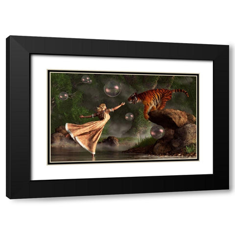 Surreal Tiger Bubble Water Dancer Black Modern Wood Framed Art Print with Double Matting by Eskridge, Daniel