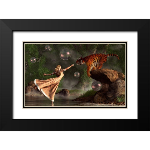 Surreal Tiger Bubble Water Dancer Black Modern Wood Framed Art Print with Double Matting by Eskridge, Daniel