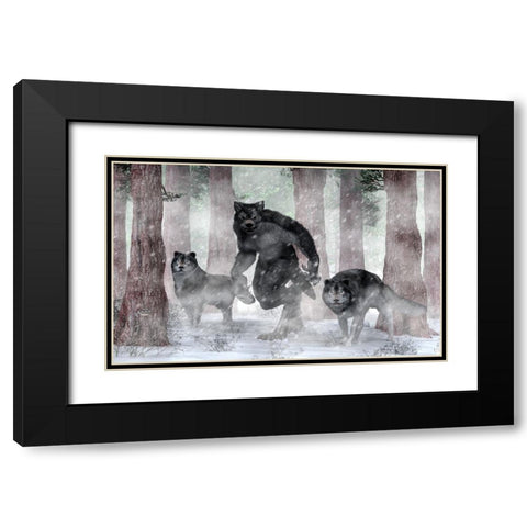Werewolf And Wolves Black Modern Wood Framed Art Print with Double Matting by Eskridge, Daniel