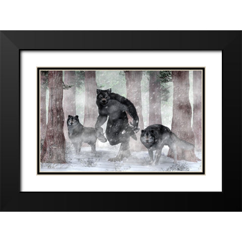 Werewolf And Wolves Black Modern Wood Framed Art Print with Double Matting by Eskridge, Daniel