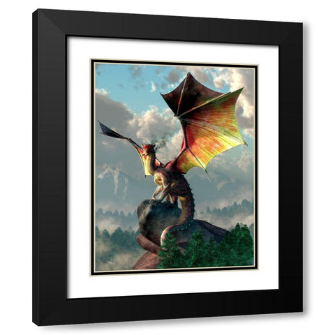 Yellow Winged Dragon Black Modern Wood Framed Art Print with Double Matting by Eskridge, Daniel