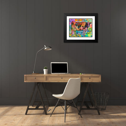 Cow - Mooove Over Rover Black Modern Wood Framed Art Print with Double Matting by Dean Russo Collection