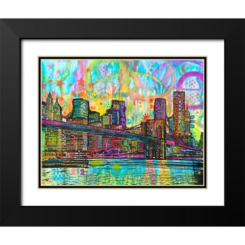 NYC-Brooklyn Bridge Black Modern Wood Framed Art Print with Double Matting by Dean Russo Collection
