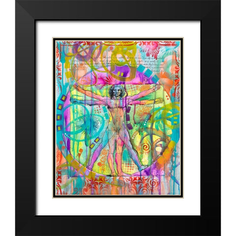 Vitruvian Man Black Modern Wood Framed Art Print with Double Matting by Dean Russo Collection