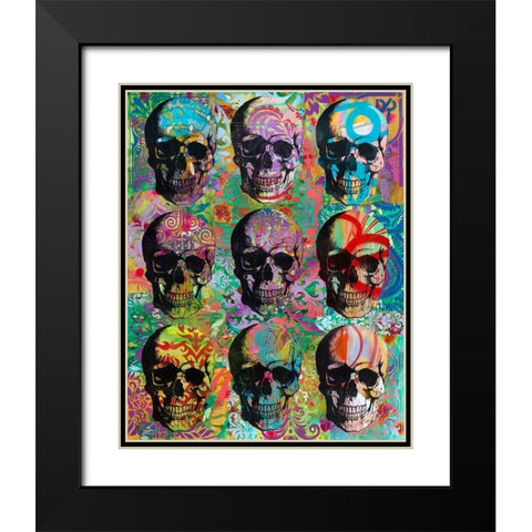 9 Skulls Black Modern Wood Framed Art Print with Double Matting by Dean Russo Collection