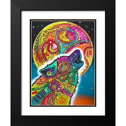 Howling Wolf Black Modern Wood Framed Art Print with Double Matting by Dean Russo Collection