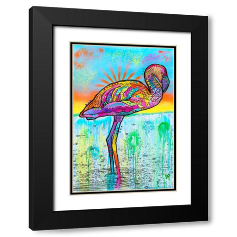 Pink Flamingo Black Modern Wood Framed Art Print with Double Matting by Dean Russo Collection