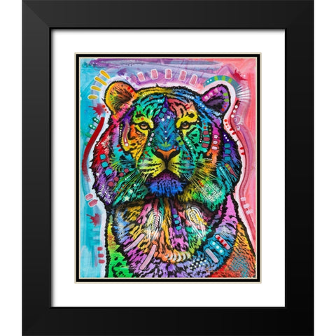 Curious Tiger Black Modern Wood Framed Art Print with Double Matting by Dean Russo Collection