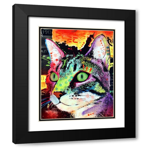 Curiosity Cat Black Modern Wood Framed Art Print with Double Matting by Dean Russo Collection