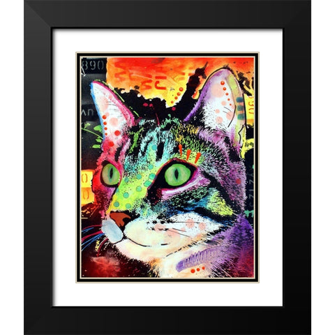 Curiosity Cat Black Modern Wood Framed Art Print with Double Matting by Dean Russo Collection