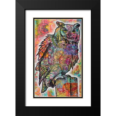 Owl Perch Black Modern Wood Framed Art Print with Double Matting by Dean Russo Collection