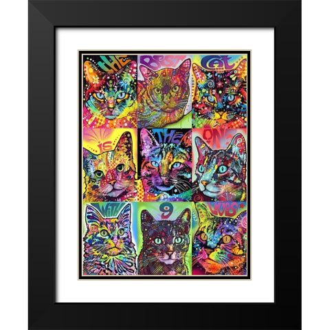 Nine Up of Cats Black Modern Wood Framed Art Print with Double Matting by Dean Russo Collection