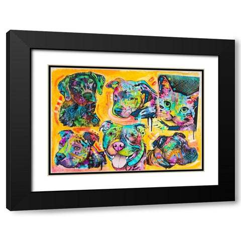 5 Dogs and a Cat Black Modern Wood Framed Art Print with Double Matting by Dean Russo Collection
