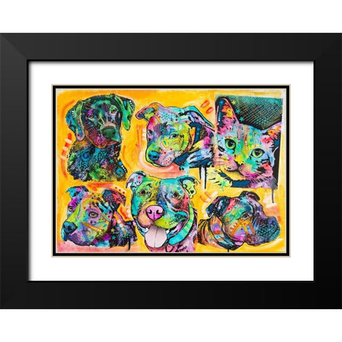 5 Dogs and a Cat Black Modern Wood Framed Art Print with Double Matting by Dean Russo Collection