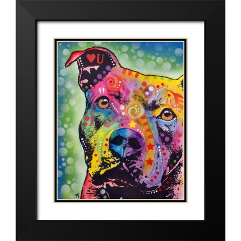 Thoughtful Pit Bull White Bubble Black Modern Wood Framed Art Print with Double Matting by Dean Russo Collection