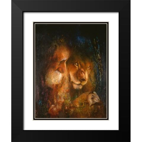 The Lion And The Mouse Black Modern Wood Framed Art Print with Double Matting by Lund, Denton
