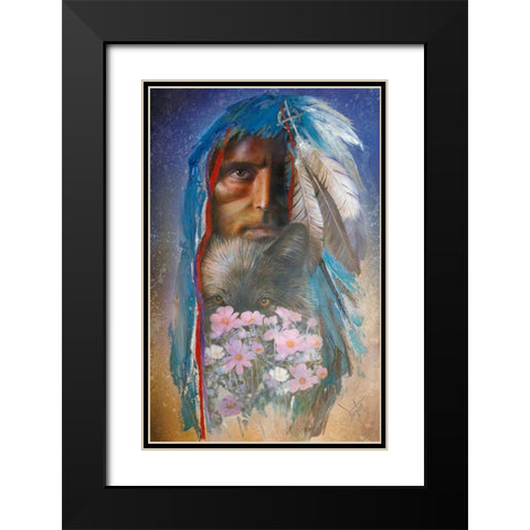 Blue Wolf Black Modern Wood Framed Art Print with Double Matting by Lund, Denton