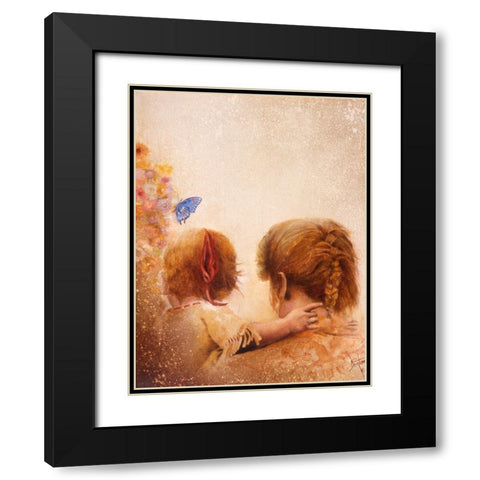 The Blue Butterfly Black Modern Wood Framed Art Print with Double Matting by Lund, Denton