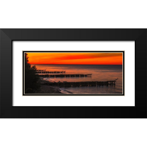 Edgewater Docks Cleveland Black Modern Wood Framed Art Print with Double Matting by Galloimages Online