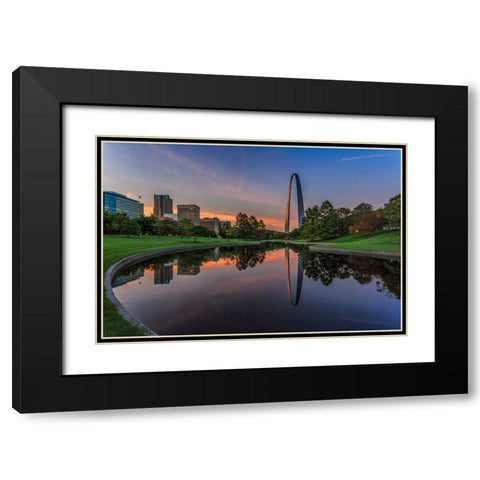 Gateway Arch Reflection Sunset Black Modern Wood Framed Art Print with Double Matting by Galloimages Online