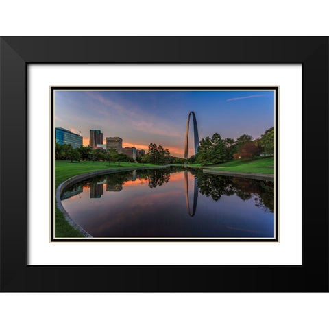 Gateway Arch Reflection Sunset Black Modern Wood Framed Art Print with Double Matting by Galloimages Online
