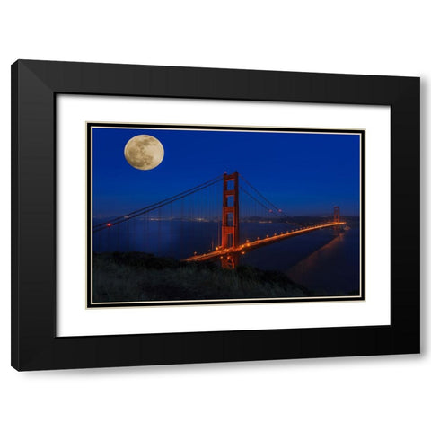 Golden Gate Bridge Full Moon Black Modern Wood Framed Art Print with Double Matting by Galloimages Online