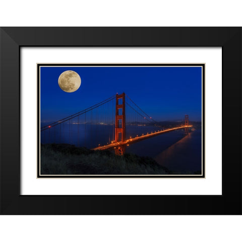 Golden Gate Bridge Full Moon Black Modern Wood Framed Art Print with Double Matting by Galloimages Online