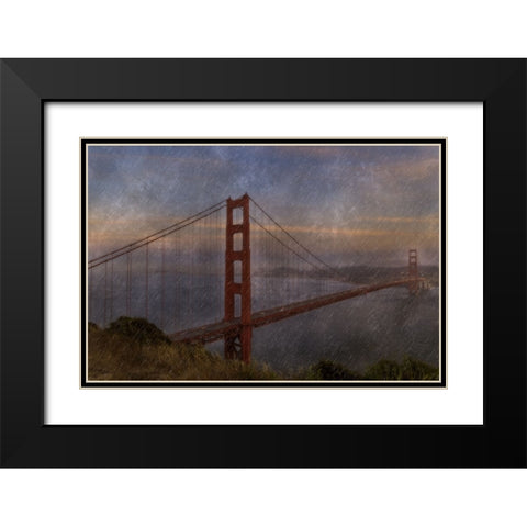 Golden Gate Bridge Rain Painterly Black Modern Wood Framed Art Print with Double Matting by Galloimages Online