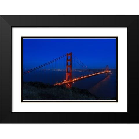 Golden Gate bridge at Night Black Modern Wood Framed Art Print with Double Matting by Galloimages Online