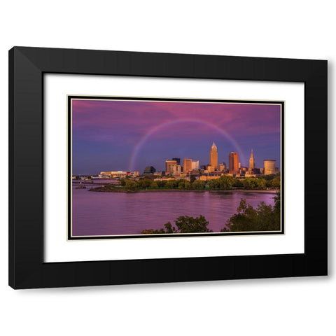 Rainbow over Cleveland Black Modern Wood Framed Art Print with Double Matting by Galloimages Online