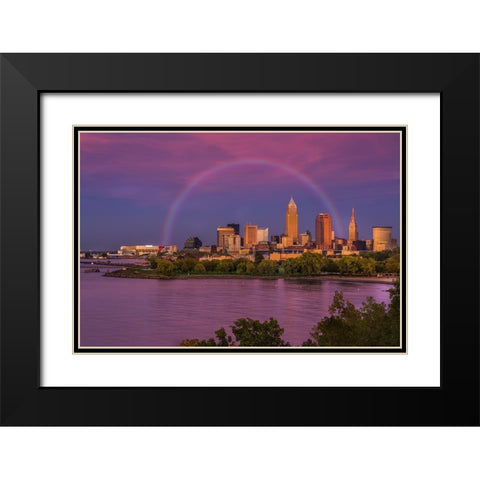 Rainbow over Cleveland Black Modern Wood Framed Art Print with Double Matting by Galloimages Online