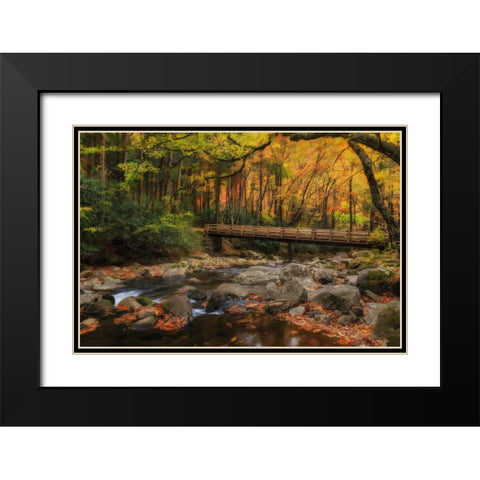 Greenbrier Bridge With Stream Watercolor Black Modern Wood Framed Art Print with Double Matting by Galloimages Online