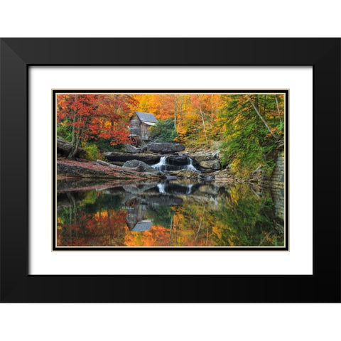 Grist Mill In The Fall Black Modern Wood Framed Art Print with Double Matting by Galloimages Online