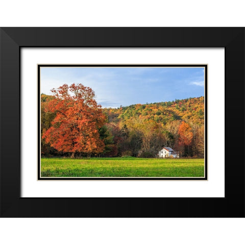 Little House In The Fall Black Modern Wood Framed Art Print with Double Matting by Galloimages Online