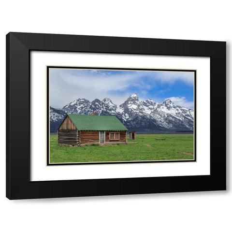 Mormon Row Log Cabin Black Modern Wood Framed Art Print with Double Matting by Galloimages Online